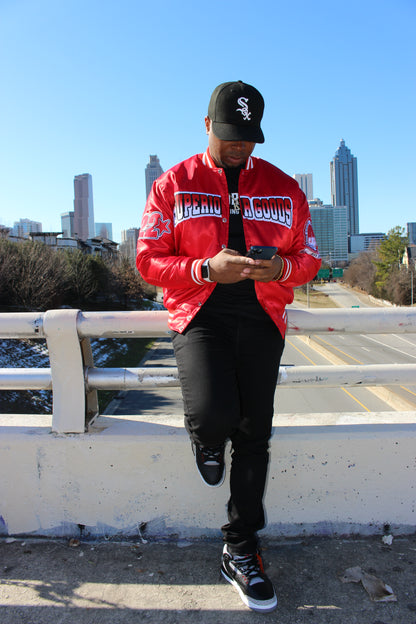 Royal Red Lux Satin Bomber